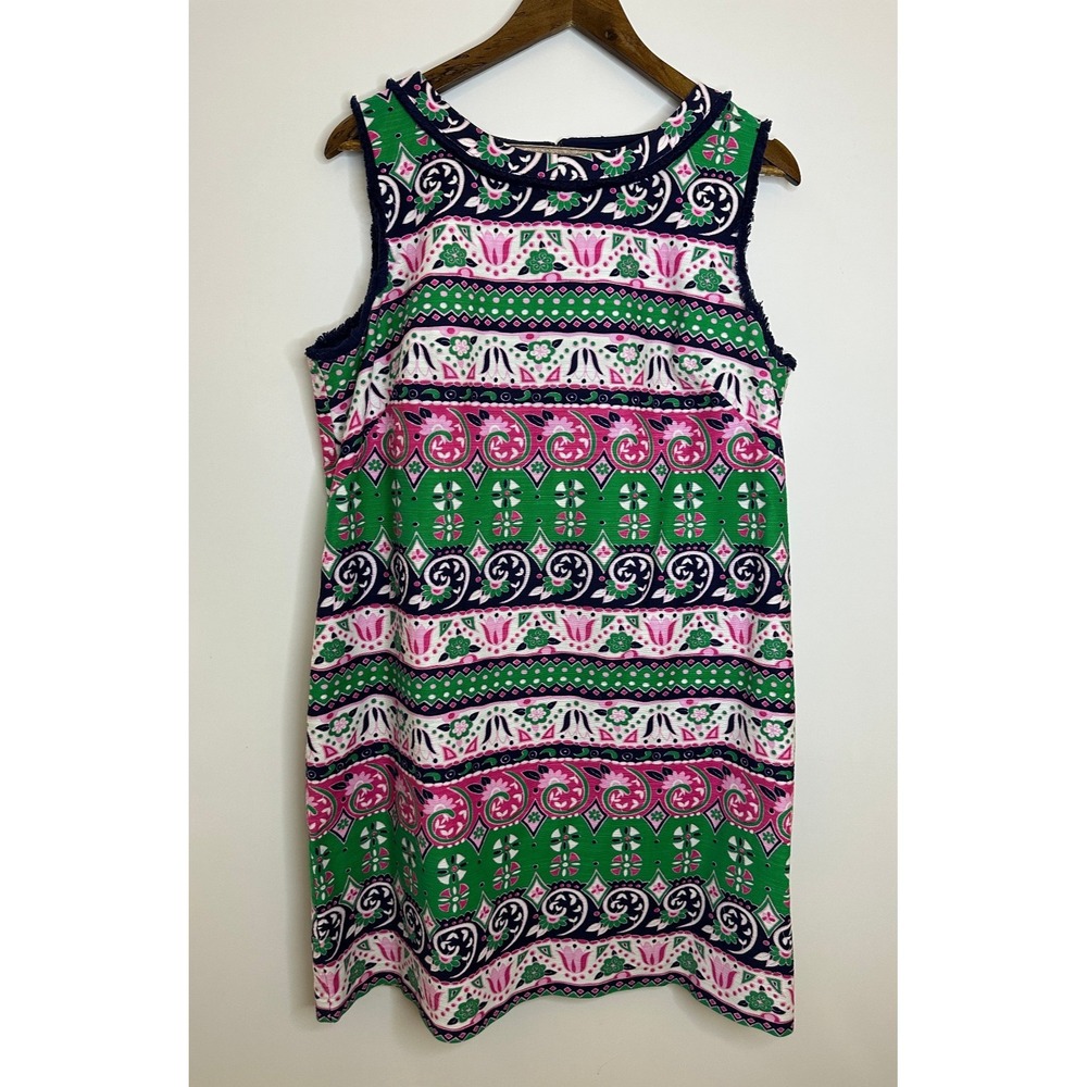 Talbots Fringed Sheath Dress Sleeveless Colorful Printed Plus Size 16P 16 Petite - Picture 2 of 16